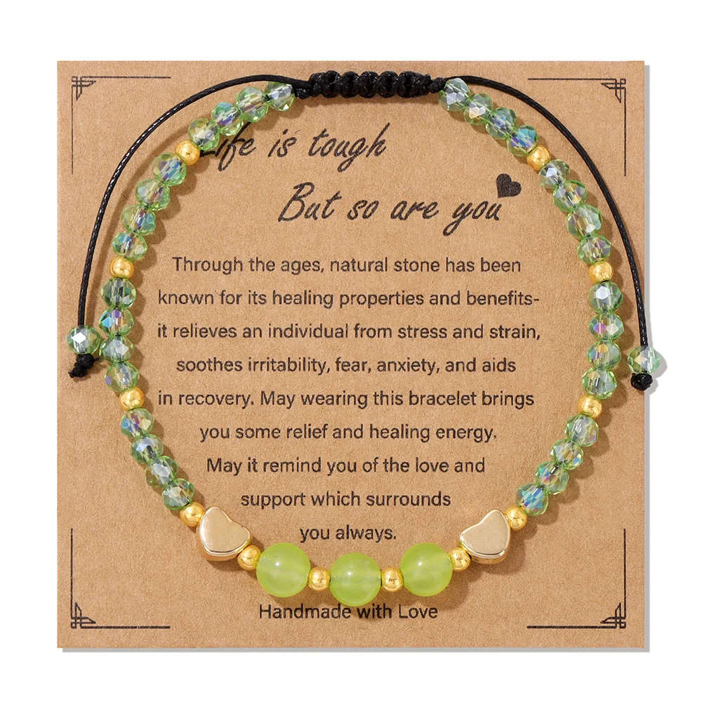Adjustable Crystal Beads Braided Bracelet Heart Quartzs Charm Bracelets for Women 