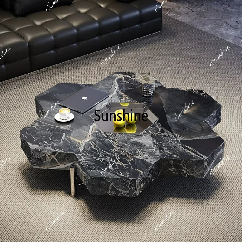 Light luxury special-shaped rock slab coffee table living room modern simple small apartment coffee table
