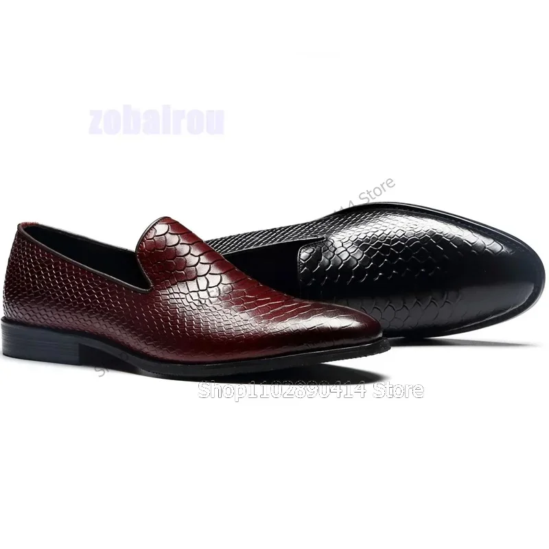 

Black Brown Crocodile Print Men Office Shoes Fashion Slip On Male Shoes Luxury Handmade Party Banquet Business Men Dress Shoes
