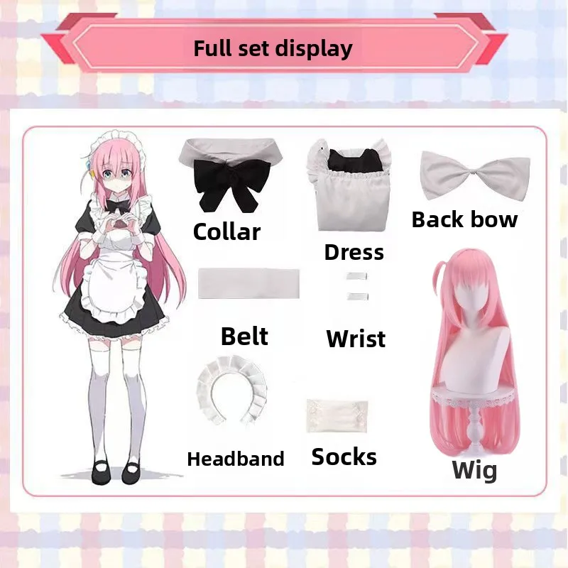 Gotou Hitori Cosplay Anime Bocchi The Rock Gotou Hitori Cosplay Kostüm Sexy Dienstmädchen-Uniform Kleid Perücke Damen Halloween-Kostüme