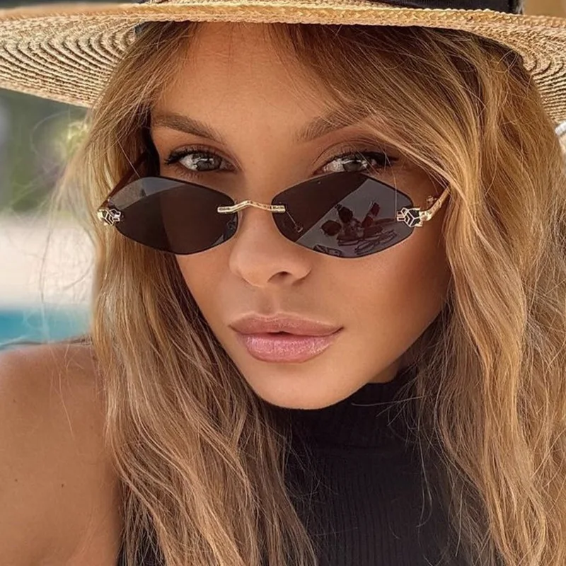 Schutzbrille Mode Unregelmäßige Sonnenbrille Frauen Retro Marke Design Metall Hohe Qualität Vintage Raute Randlose Gläser