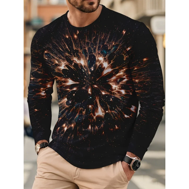 3D Printed Colorful Fantasy T Shirt For Men Starry Sky Pattern Tee Autumn Fashion Casual Long Sleeves O-Neck Tops Loose T-Shirts