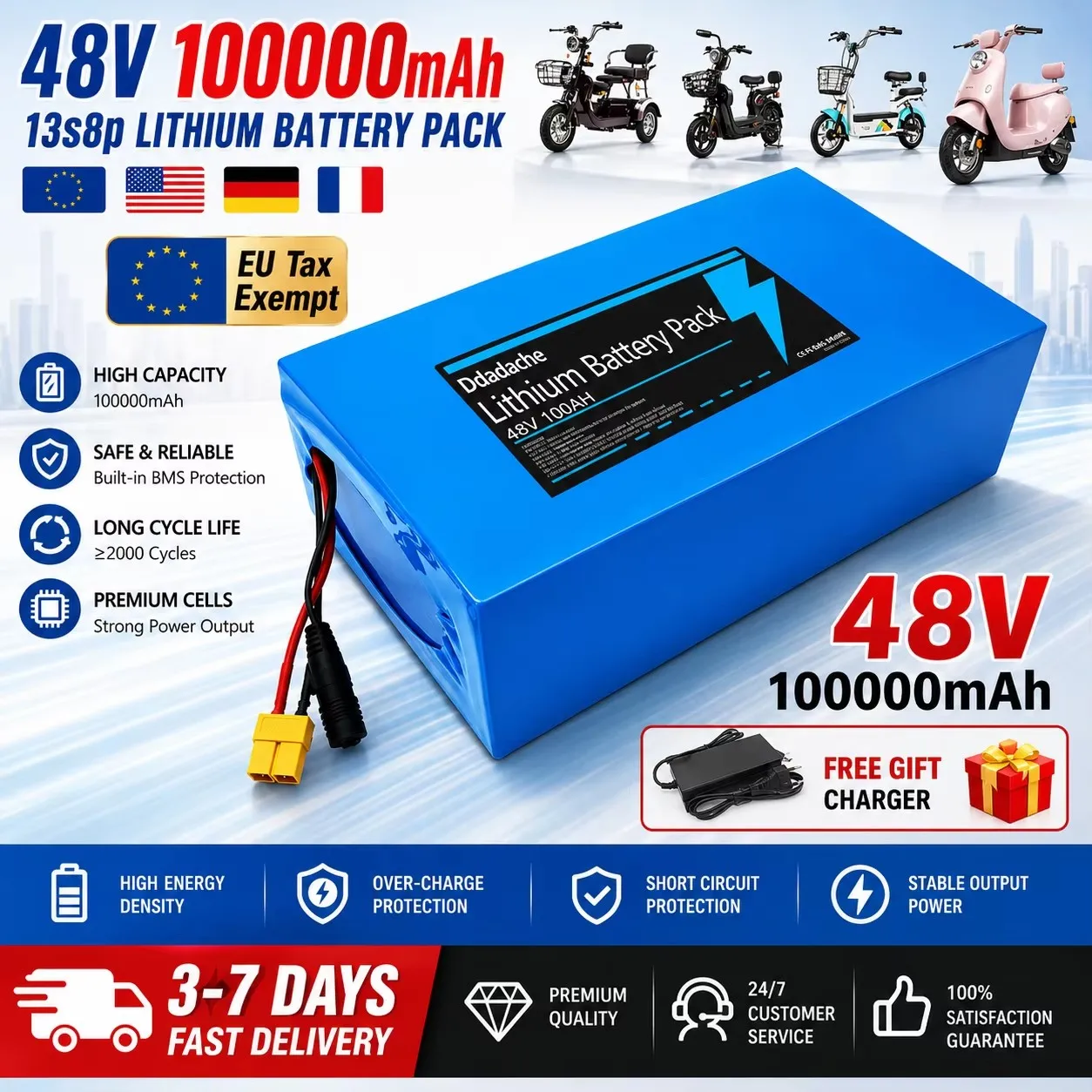 Image of Neuer Original 48V 100Ah 13s8p Lithium-Akku 48V 100000mAh für Citycoco Motorroller-Batterien mit integriertem 50A BMS