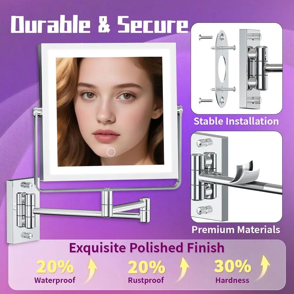 Beleuchteter doppelseitiger Schminkspiegel mit 4000 mAh Akku, 360 °   Rotation, 3 Lichtfarben, Touch-Dimmbar und 1X/10X Magnifica