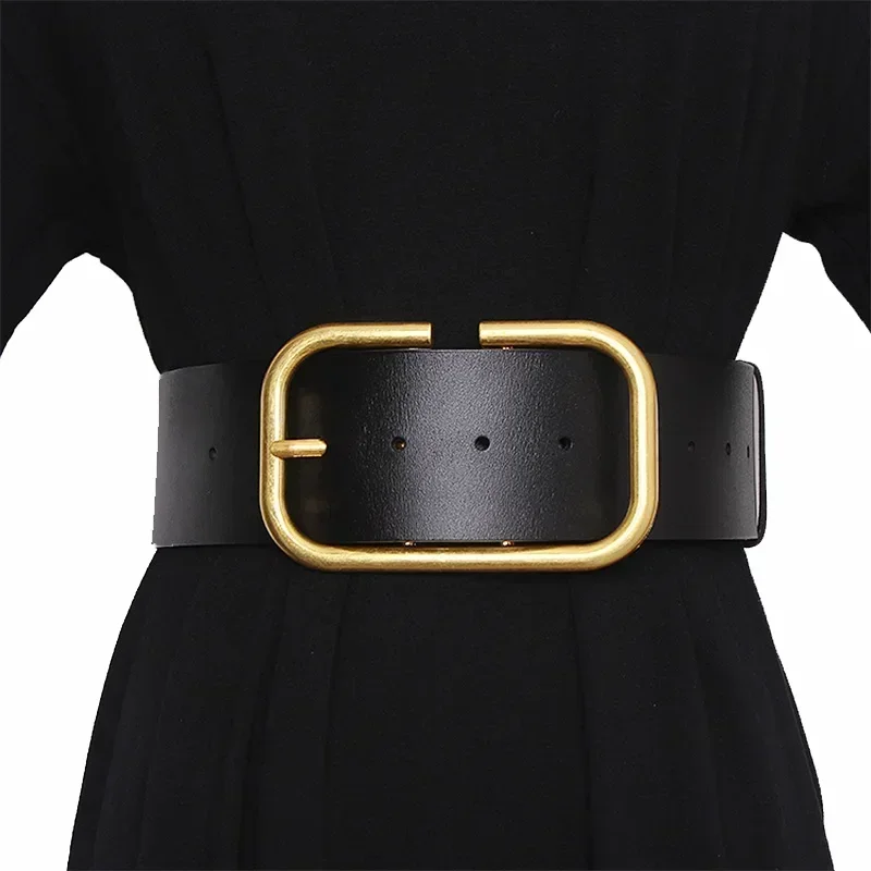 

Women's Wide Belt, Gold Square Buckle, Safety Pin Buckle, Black, Luxury Brand, Vintage Belt, Women's Belts, Width 6cm, 2024 New