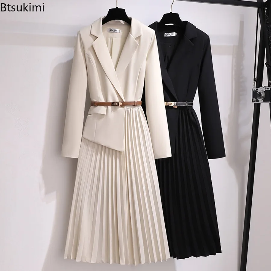 

Elegant Slimming Long Sleeve Dress for Women 2025 Autumn New Style French Suit Style Pleated Dress Luxury Oversized Vestidos