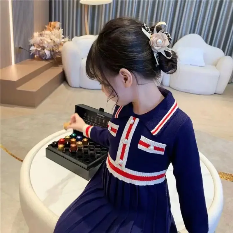 Girls Knitted Dresses Autumn Winter New Sweater Dress Children Academic Style Warm Princess Dress Korean Kids Clothing 2-6Yrs