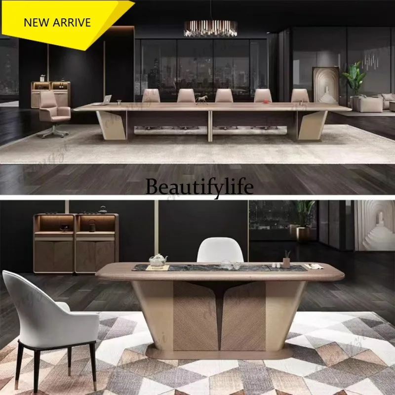 E153 boss table, large class table, Italian light luxury office furniture, high-end president's desk, simple and modern