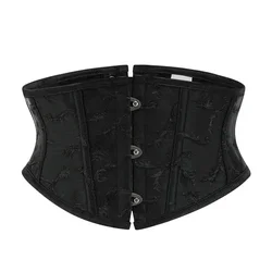Gothic Short Underbust Corset Waist Cincher Steampunk Bustiers Embroidery Slimming Belt