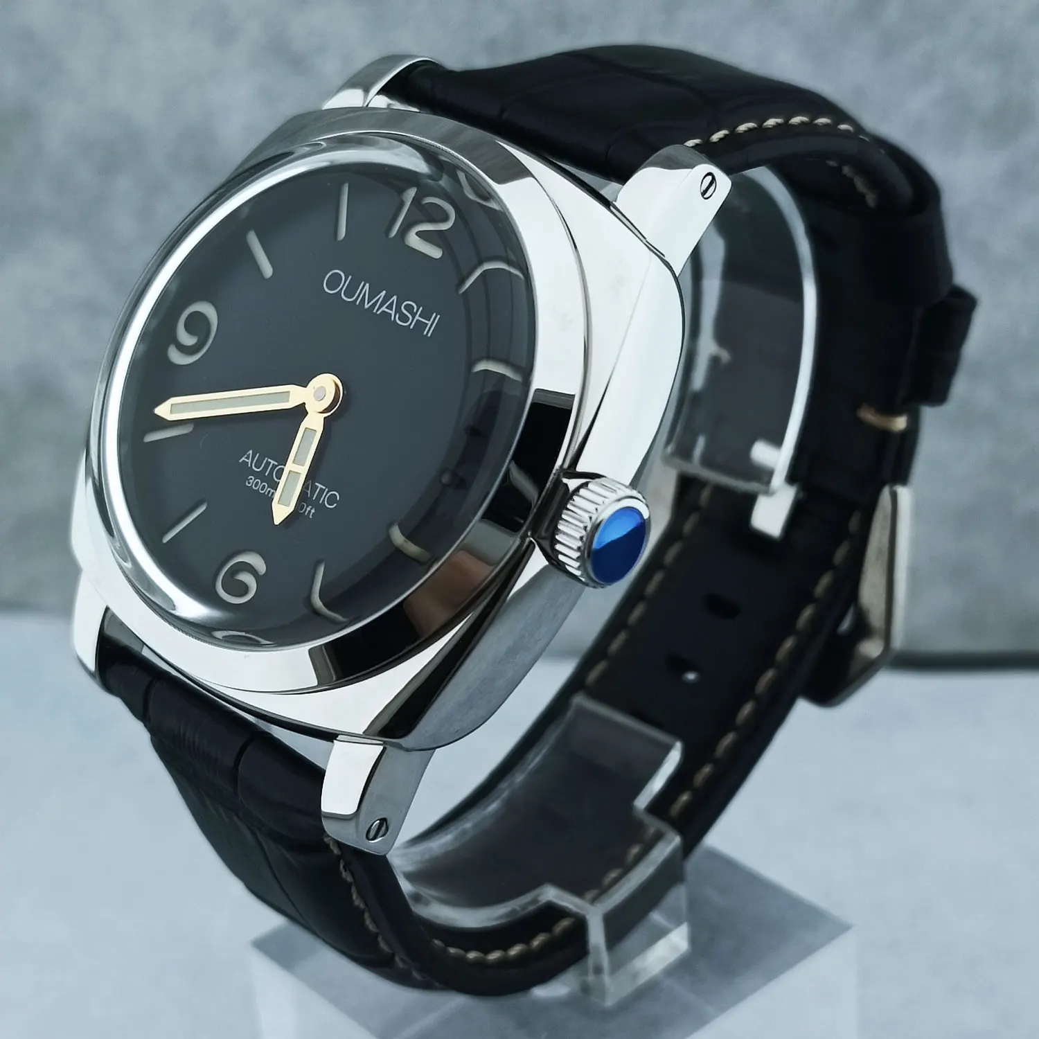 46 مللي متر ساعة رجالي دليل لف النورس ST3600 حركة الياقوت الزجاج مقاوم للماء 316L الفولاذ المقاوم للصدأ ساعة مخصصة