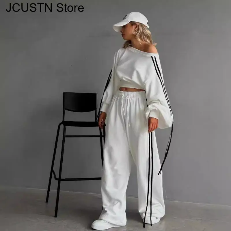 Women Casual Loose Sweatshirts Stripe Patchwork Pants Suits Fashion Lady Outerwears Tracksuit 2024 Streetwear Club Outfit