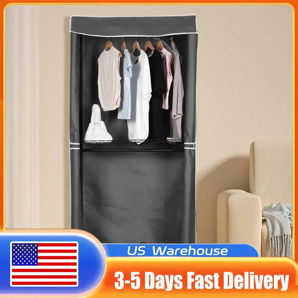 

Portable Storage Closet with Wheels Multifunctional Heavy Duty Garment Rack with Cover for Hanging Clothes