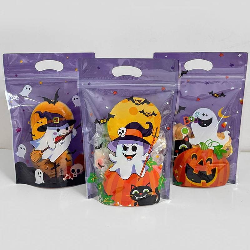 20/50Pcs Halloween Candy Bag Cartoon Pumpkin Ghost Gift Cookies Ziplock Bags Halloween Party Decor Kids Trick or Treat Favors
