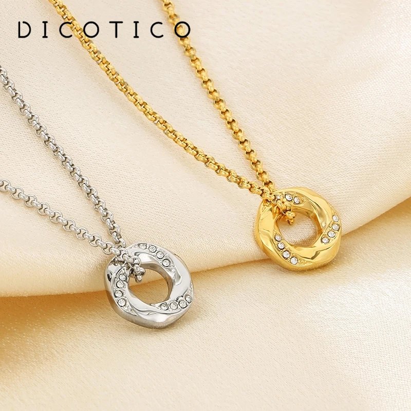 Twisted Round Pendant Necklace For Women Men Rhinestone Stainless Steel Box Chain Necklace Women Choker Jewelry Wedding Gifts