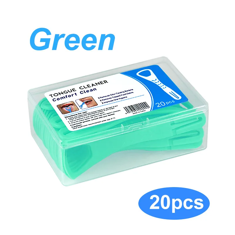 20 stks/doos Dubbelzijdig Opvouwbare Tongschraper met Tandenstoker Wegwerp Tongreinigers Mondschraper Mondhygiëne Care Tools