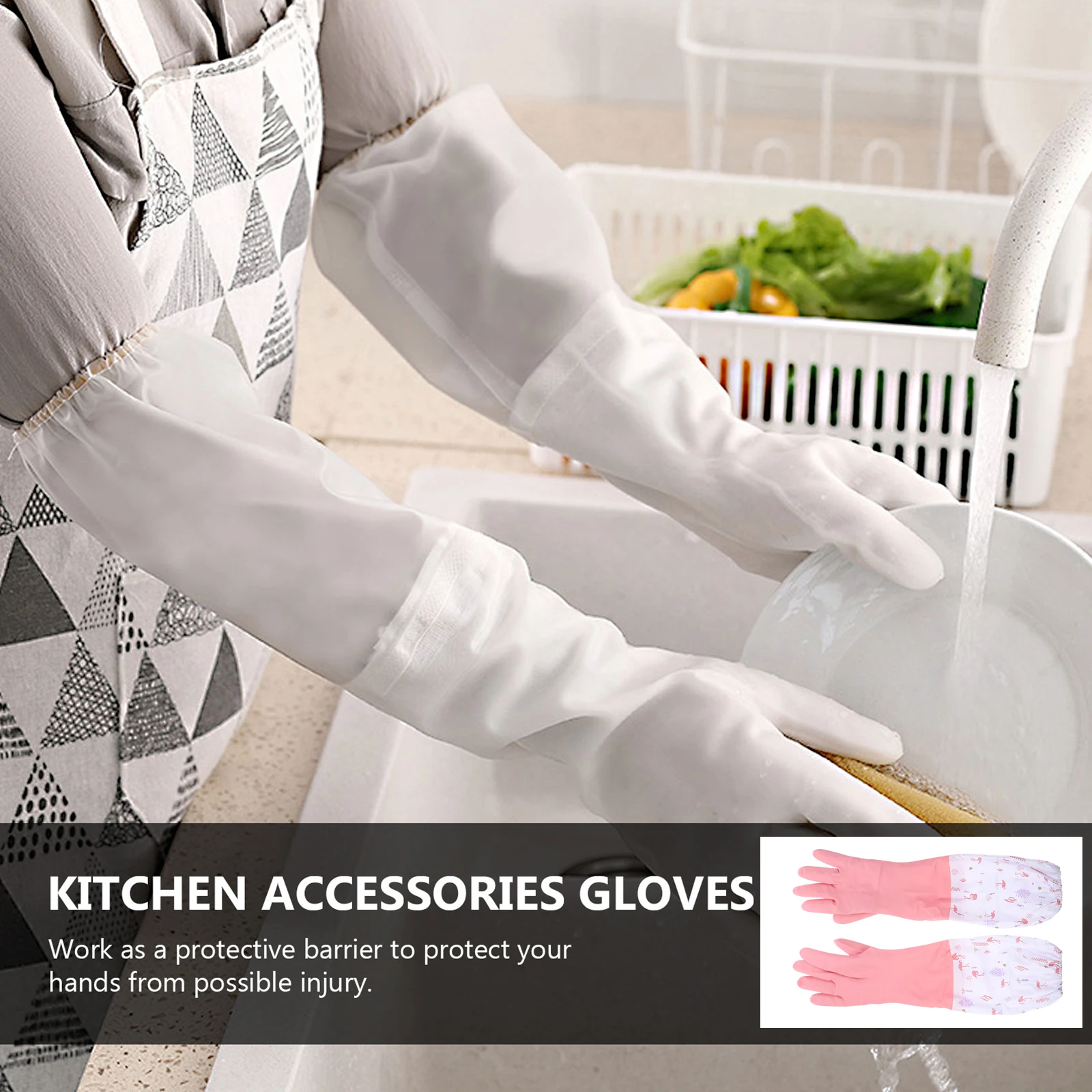 

Warm Lined Dishwashing Gloves Rubber Waterproof Long Kitchen Cleaning Gloves Anti-Slip For Home Garden Washing Clothes