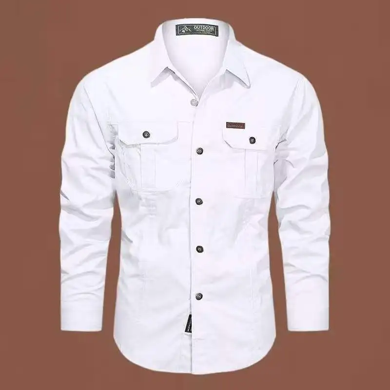 The Shirt Man Has A Multi-pocket Lapel Men's Casual Shirt Long-sleeved Coat New Men's Wear That Is Simple Fashionable and Casual