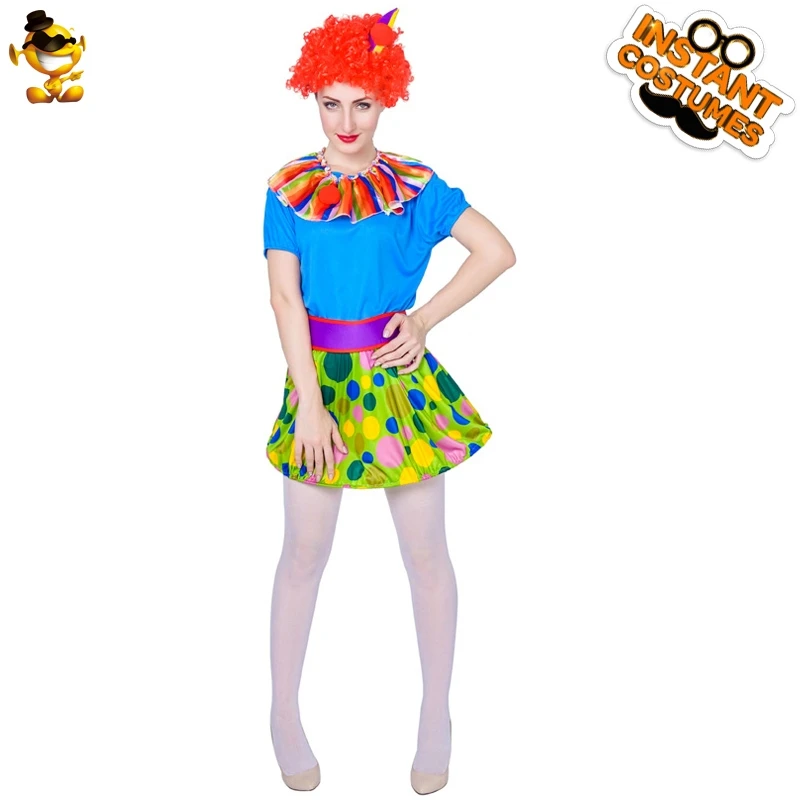 Clown Costume Purim Colorful Funny Dress For Adult Woman Cosplay Fancy Outfits Party