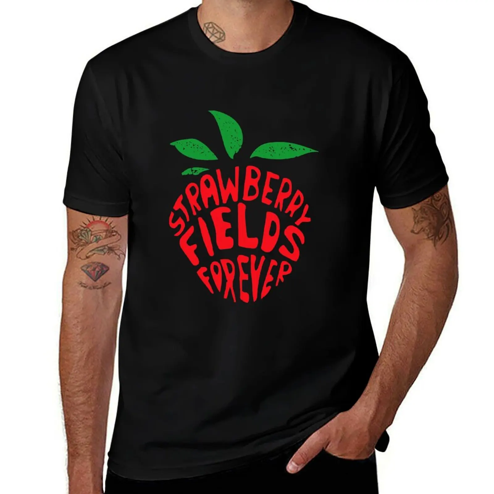 Strawberry Fields Forever Design T-Shirt Trendy Print Short Sleeve T-Shirt