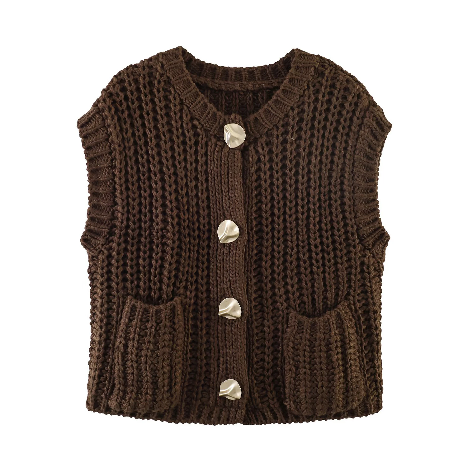 

European and American style spring and autumn new product women's versatile thick needle sleeveless round neck knitted vest