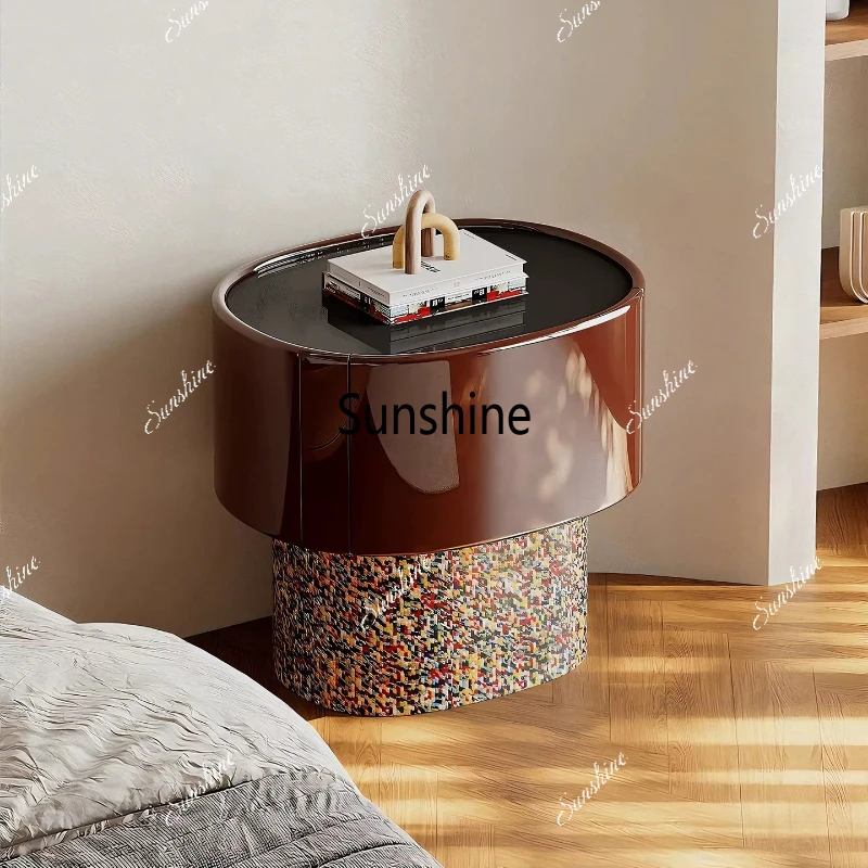 

Light luxury high light paint bedside table living room bedroom storage storage cabinet