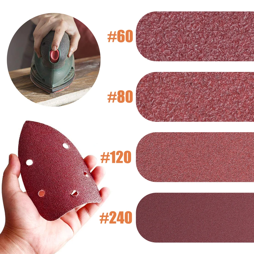 XCAN Triangle Sanding Pads 40-400 Grit Self-adhesive Sanding Paper 5 Holes Sandpaper Kit for Wood Metal Car Polishing