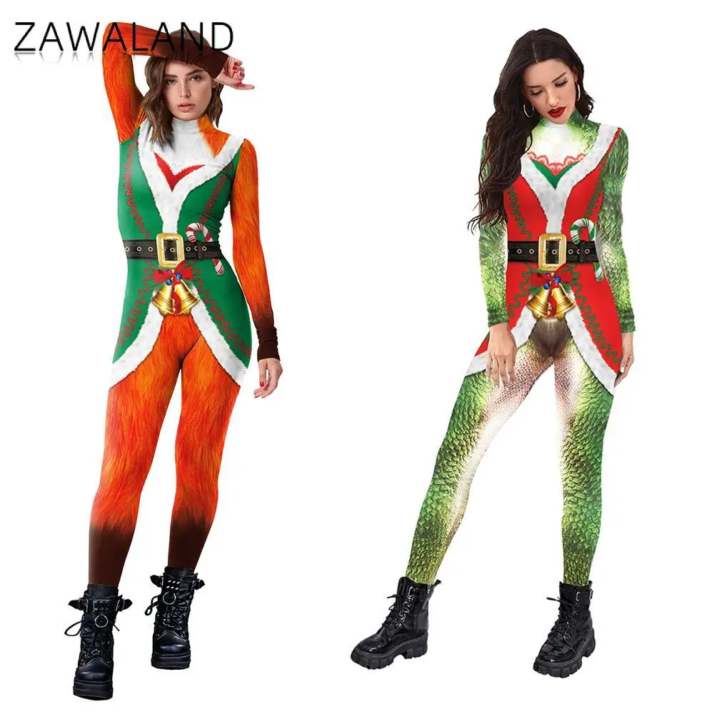 3D In Clotheschristmas Trang Phục Hóa Trang Zentai Halloween Đầm Nữ Catsuit Bodysuit Tiệc Lễ Hội Phù Hợp Với Bộ Anime Jumpsuit