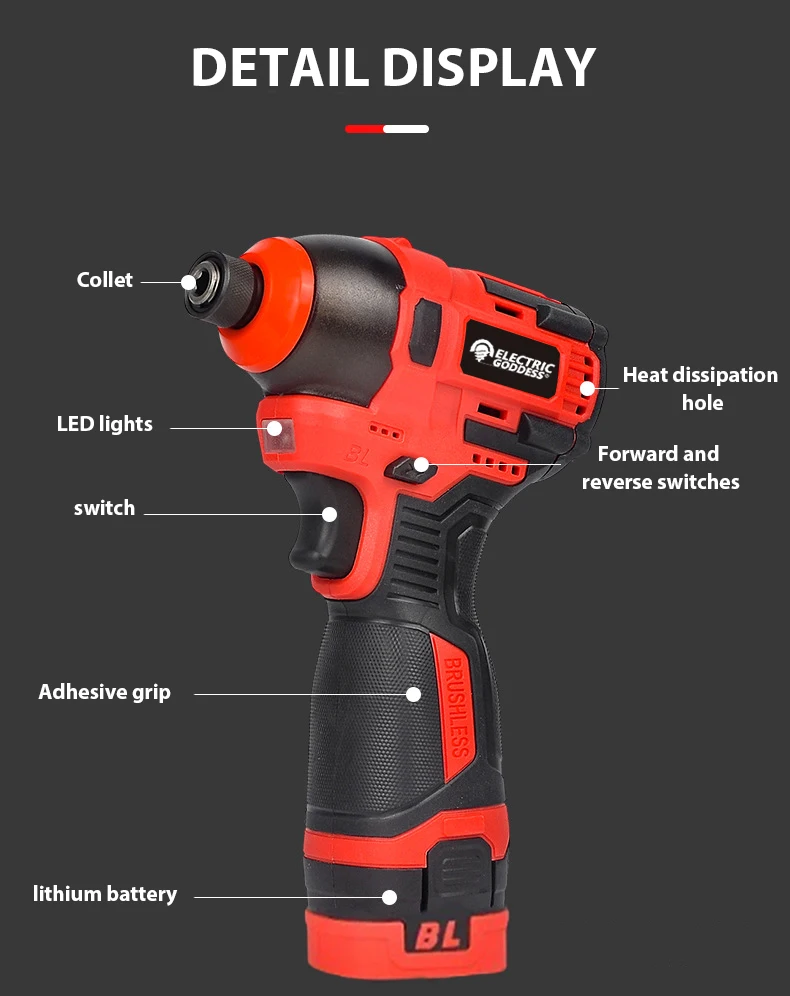 Electric Drill Driver 280N. M Impact Wireless Drill Bit Household Multifunctional Electric Screwdriver Tool