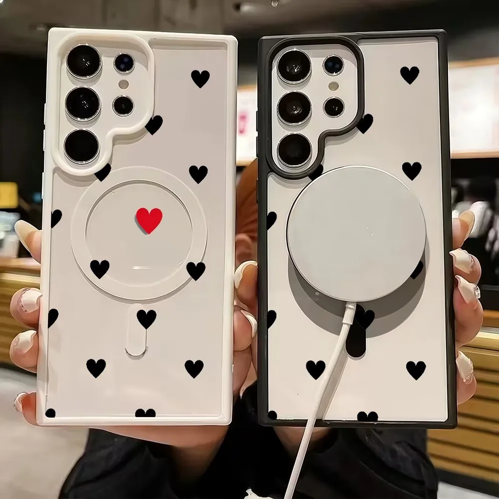 Mini Heart Pattern Magnetic Phone Case For Samsung Galaxy S26 S25 S24 S23 S22 Ultra Plus FE Color Border Wireless Charging Cover - view 3
