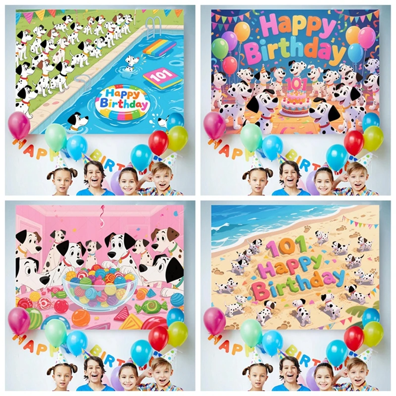 

Disney One Hundred and One Dalmatians Birthday Party Background Baby Shower Photography Studio Props Kids Party Decor Supplies