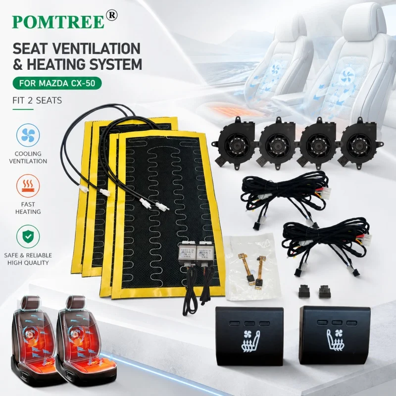 Built-in Car Seat Ventilation Cooling And Heating System Kit Fit 2 Seat,Compatible With Mazda CX-50 Model,With Fans & Switch Kit