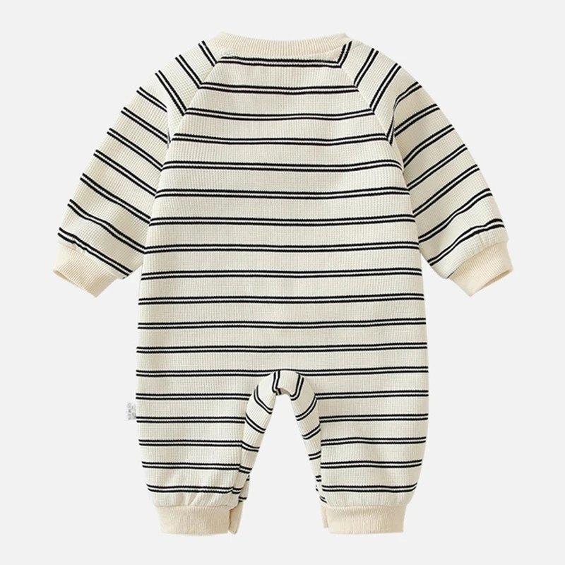 Unisex Baby Crew Neck Romper for Spring & Autumn Boys & Girls Adorable Cartoon Potato Jumpsuit Infant Black Striped Bodysuit