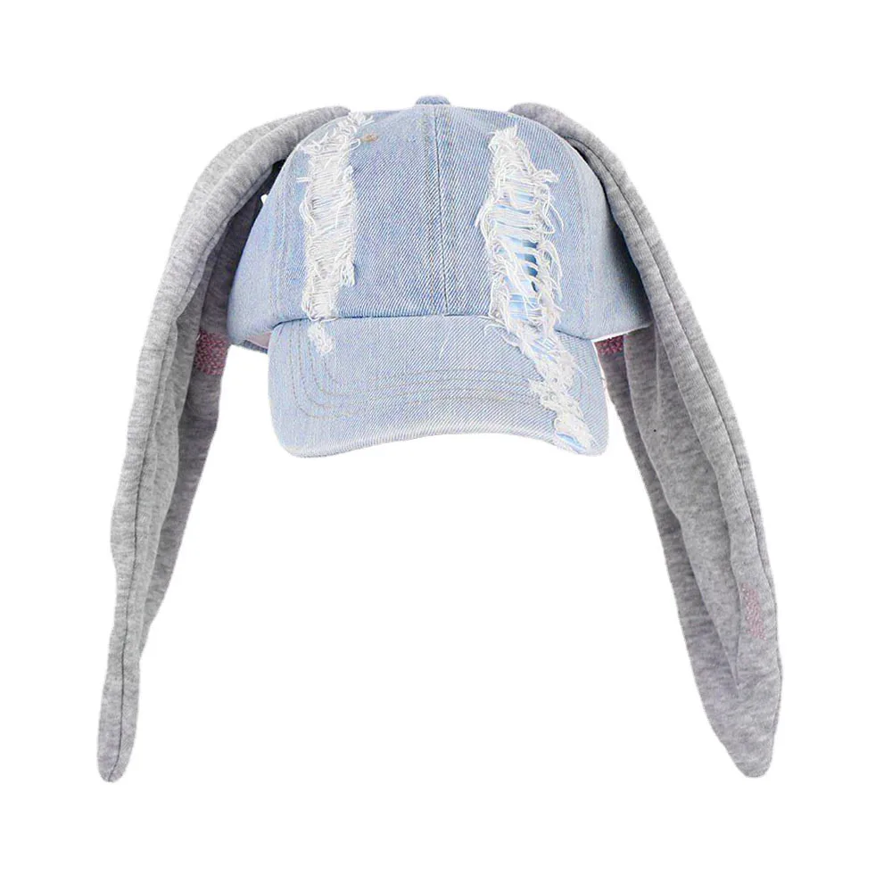 New MinJi Haerin OMG Stage Long Rabbit Ear Hat Y2K Style Denim