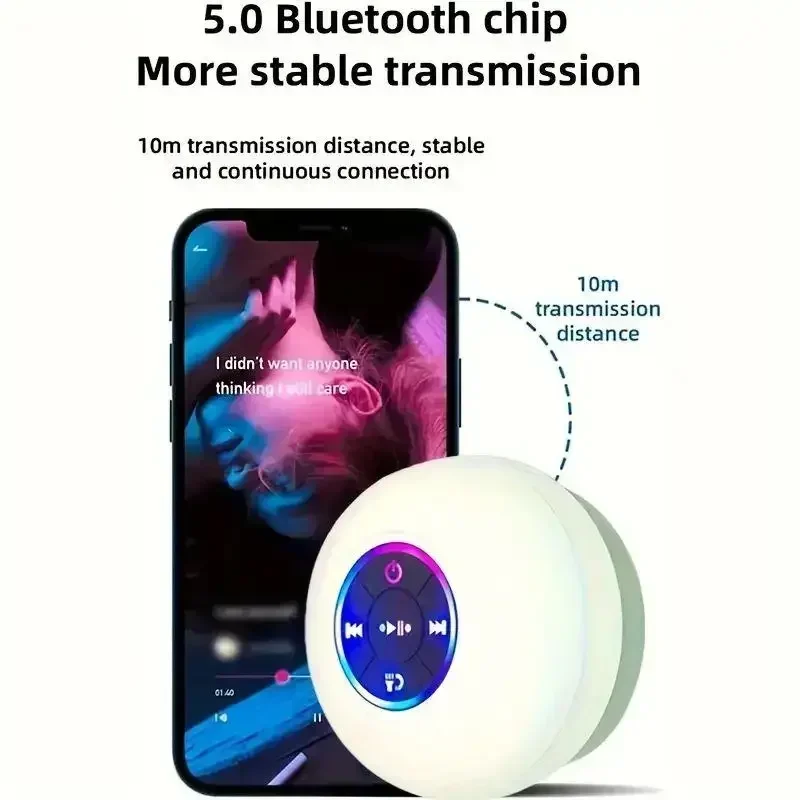 Przenośny bezprzewodowy głośnik stereo Bluetooth - wodoodporny głośnik IPX4 z oświetleniem LED i dużą przyssawką do użytku na zewnątrz/w łazience