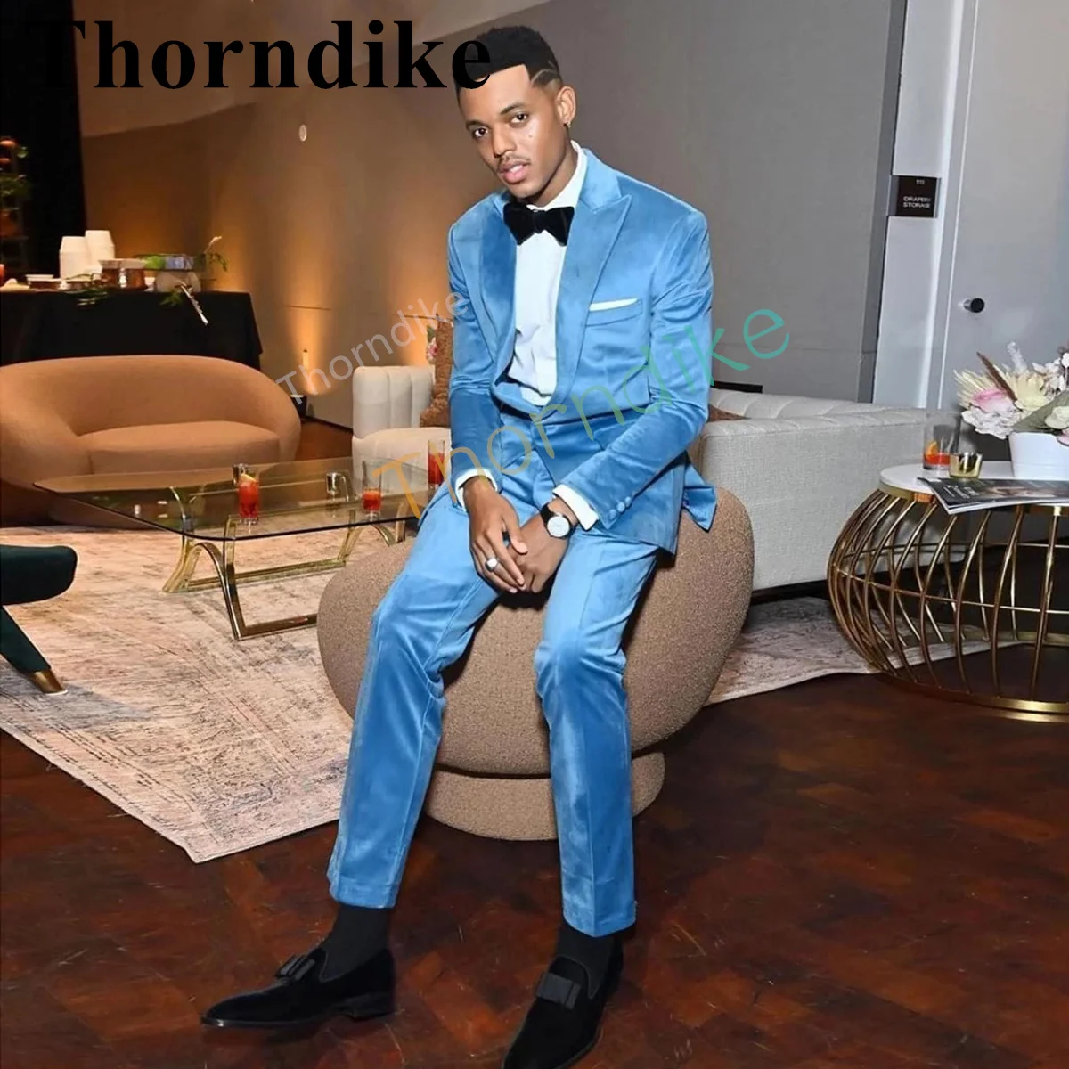 

Thorndike Men's Blue Suit Set Customized 2pcs Blazer Suit Jacket & Pant Elegant Wedding Tuxedo Suit for Men Costume Homme