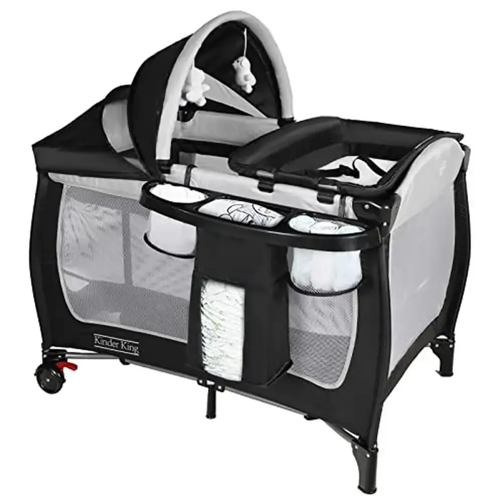 4 in 1 Portable Baby Nursery Center Playard w/Bassinet Large Playpen Infant & Toddler Changing Table Organizer Travel Design