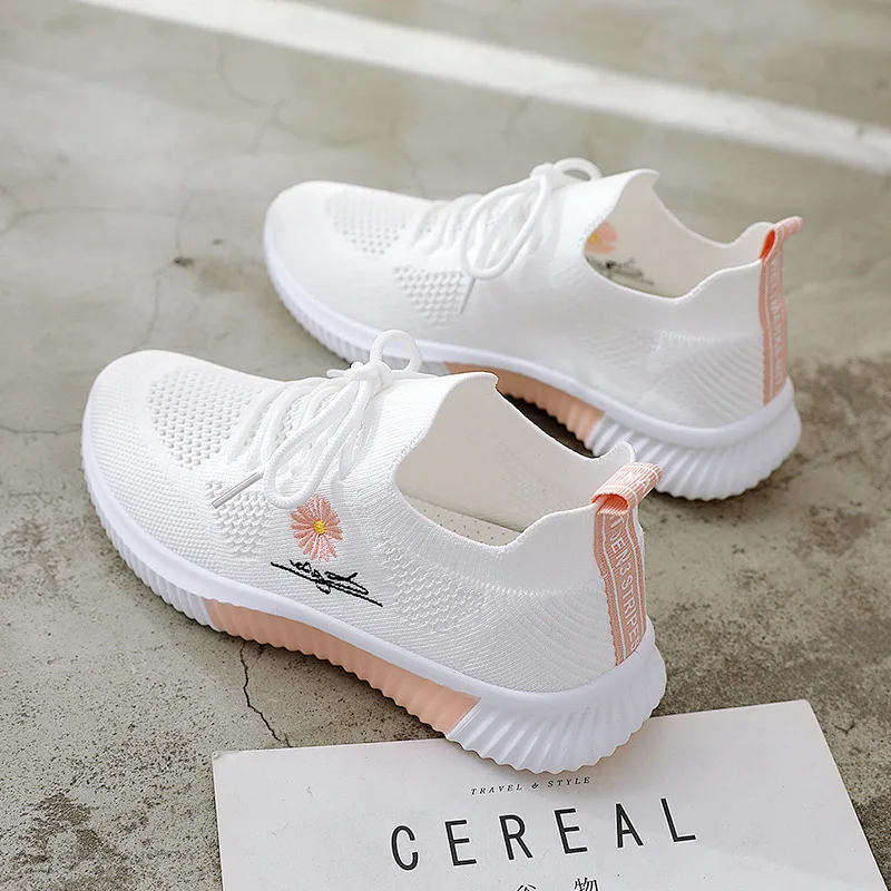 Fashion Women Casual Shoes 2024New Arrival Mesh Breathable Running Sneakers Luxury Knitted Dress Lace Up Tennis Shoes for Women