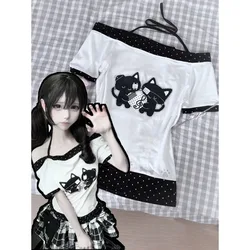 Vintage Crop Tops 2025 Summer Sexy One Shoulder Y2k Aesthetic T-Shirts Streetwear Gray Printing Slim Tshirts Harajuku Bottoming