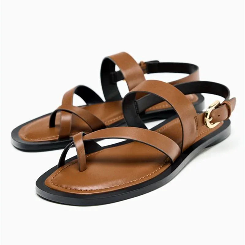 

Women's Clip Toe Gladiator Sandals Fashion Cross Narrow Band Buckle Design Flat Shoes Comfortable Beach Flip-flop Sandals Woman