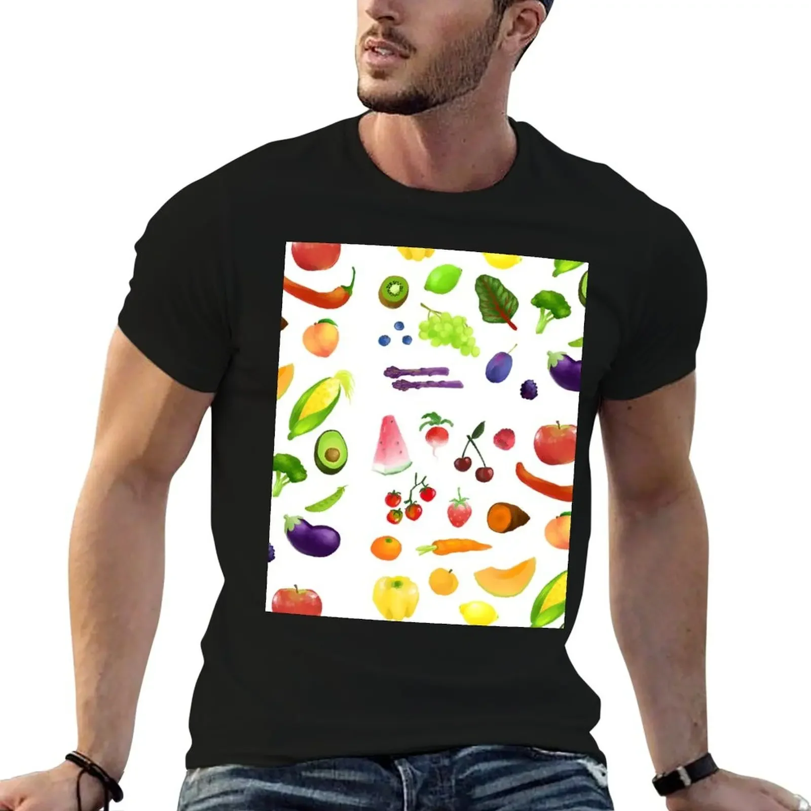 Eat Your Fruits and Veggies T-Shirt sports fans anime vintage Men's cotton t-shirt