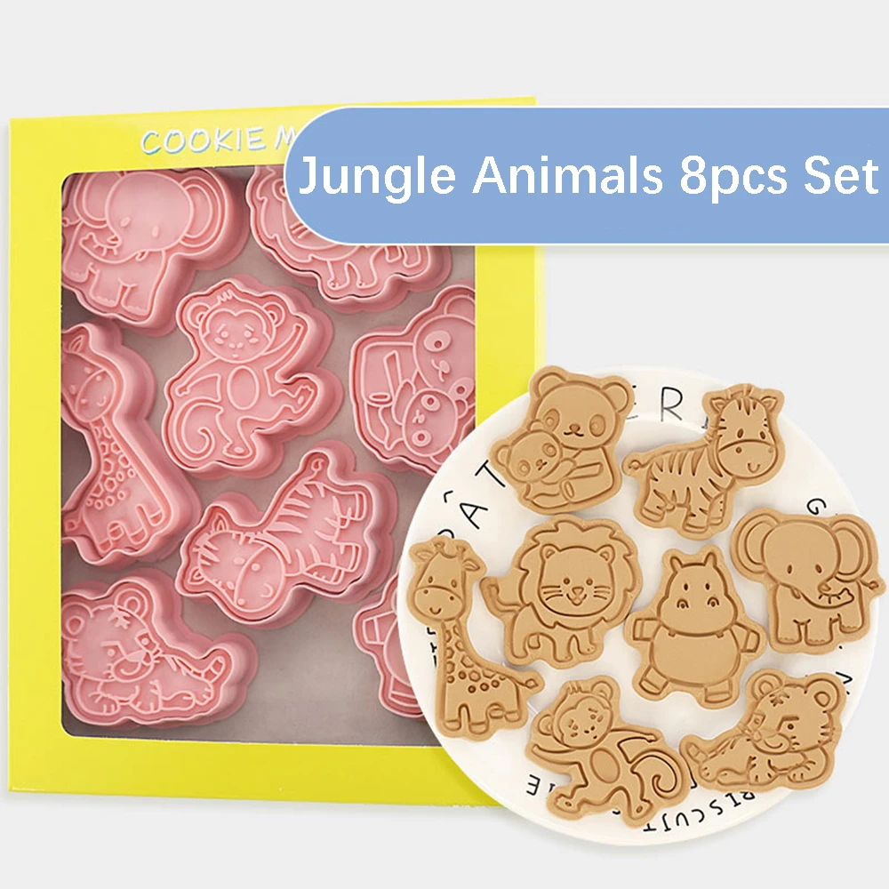 8Pcs Dschungel Safari Cookie Cutter Keks Backform Dinosaurier Hund Katze Bär Foreset Tiere Backen Cookie Werkzeug Kind Geburtstag party – Detail 3