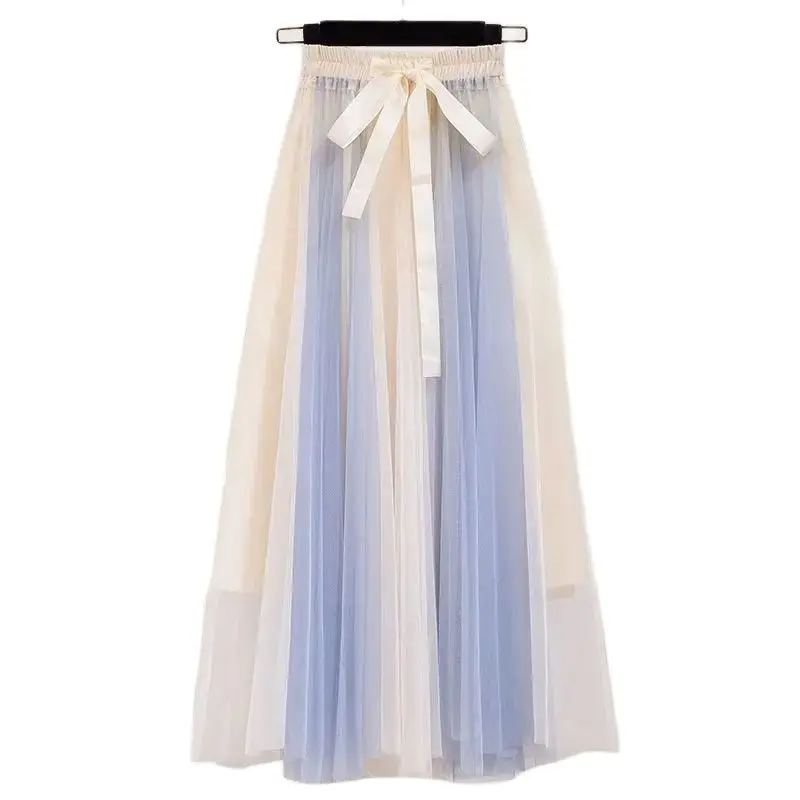 Spring Summer Two Piece Skirt Set Women A-Line Tulle Skirt Tutu Knee LengthTulle Skirts for Women Midi Long Fairy Skirt