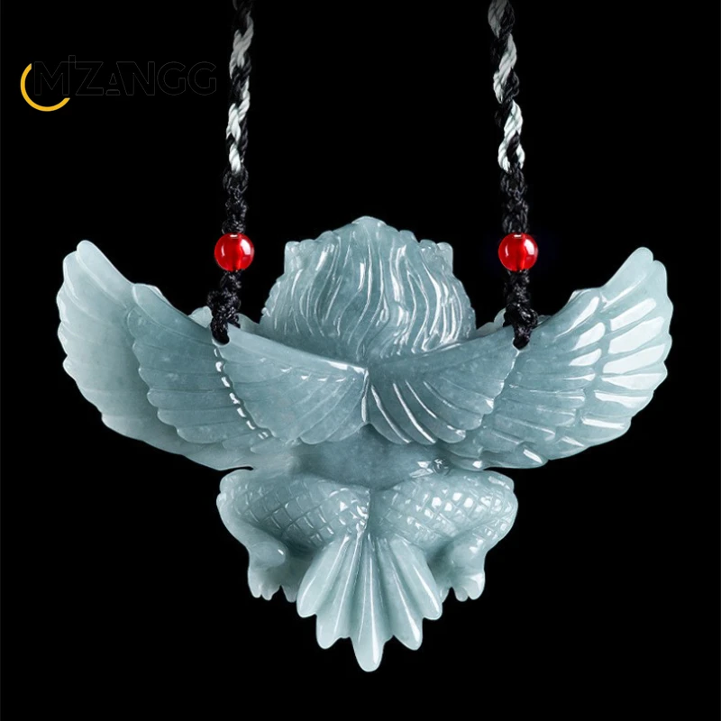 Original Natural Jade Blue Water Dapeng Golden Bird Pendant Hand-carved Fashion Luxury Men and Women Lucky Amulet Necklace Gift