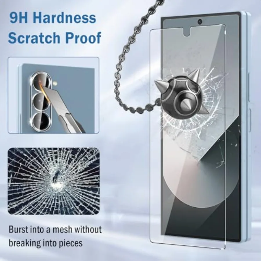Confezione da 2 + 2 per Samsung Galaxy Z Fold 6 5G [solo schermo anteriore] Proteggi schermo con protezione per obiettivo fotocameraCopertura totale 9H temperato