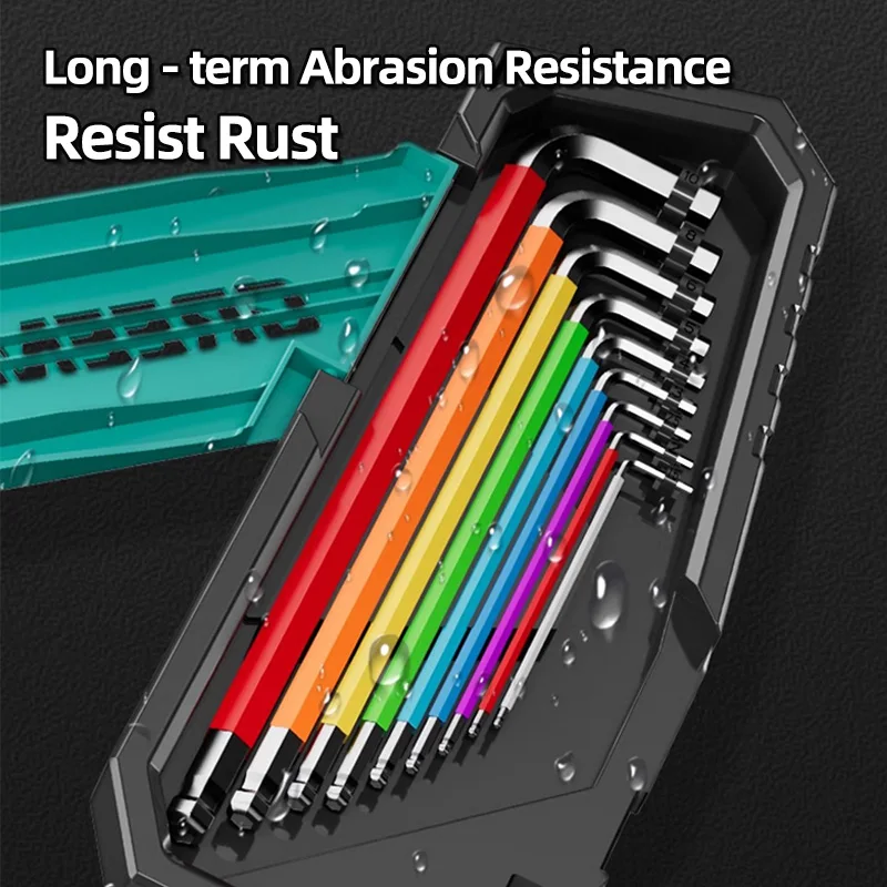 GREENER 9Pcs S2 Steel Rainbow Allen Wrench Set Extra Long Ball End Hex Key 1.5-10mm Color Coded Heavy Duty For Mechanic Tool