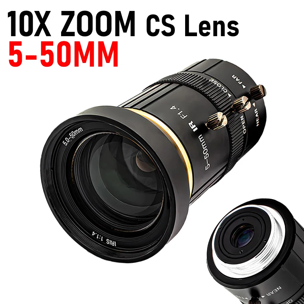 

5-50mm 10X Zoom CCTV CS Mount Lens 8MP HD Aperture F1.4 1/2.7" Image Format For Security Camera Industrial Microscope Camera