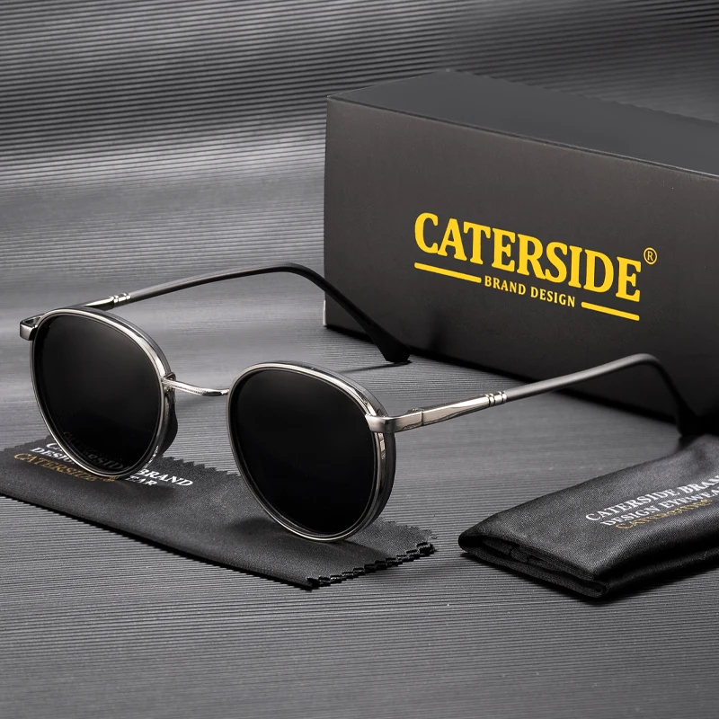 CATERSIDE Polarisierte runde Sonnenbrille für Herren, Hip-Hop-Stil, Metallrahmen, Federscharnier, Sonnenbrille für Damen, zum Fahren, Angeln, UV400 – Detail 5