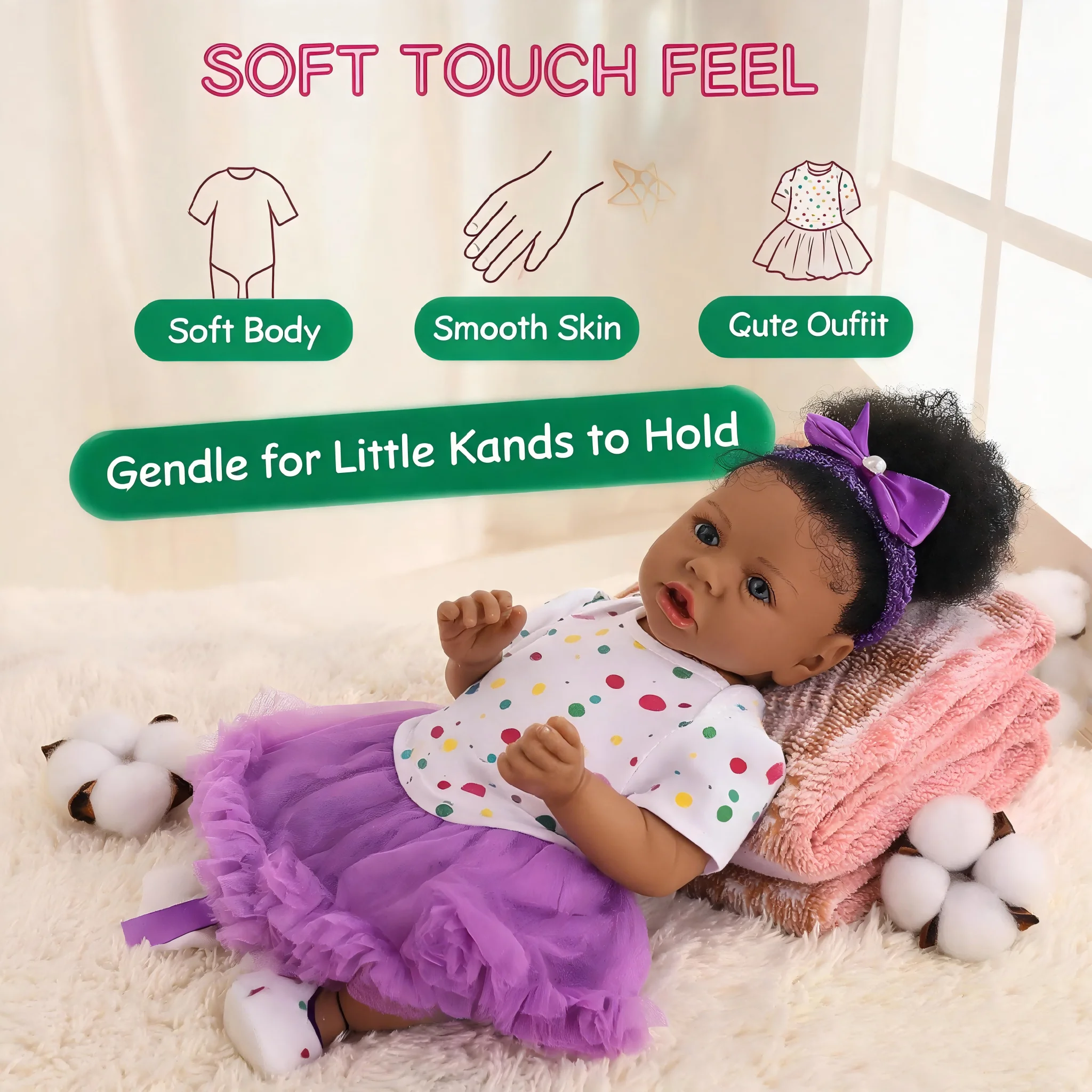 22 Inch High-Definition Reborn Doll Realistic Newborn Doll Fluffy Curly Hair Fine Hand-Painted Features Soft Vinyl Material Suitable for Ages 3+ Birthday Holiday Collectible Gift