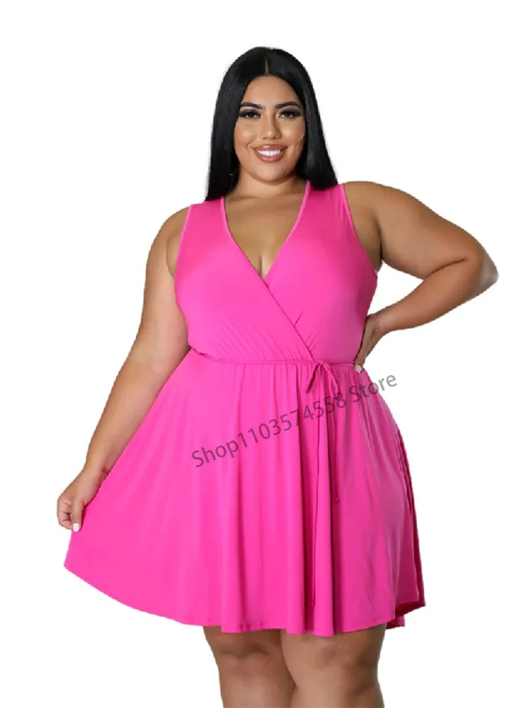 Modisches Mini-Midi kleid für Damen, sexy Kleid mit V-Ausschnitt, einfarbig, übergroße Kleidung für Frühling/Sommer