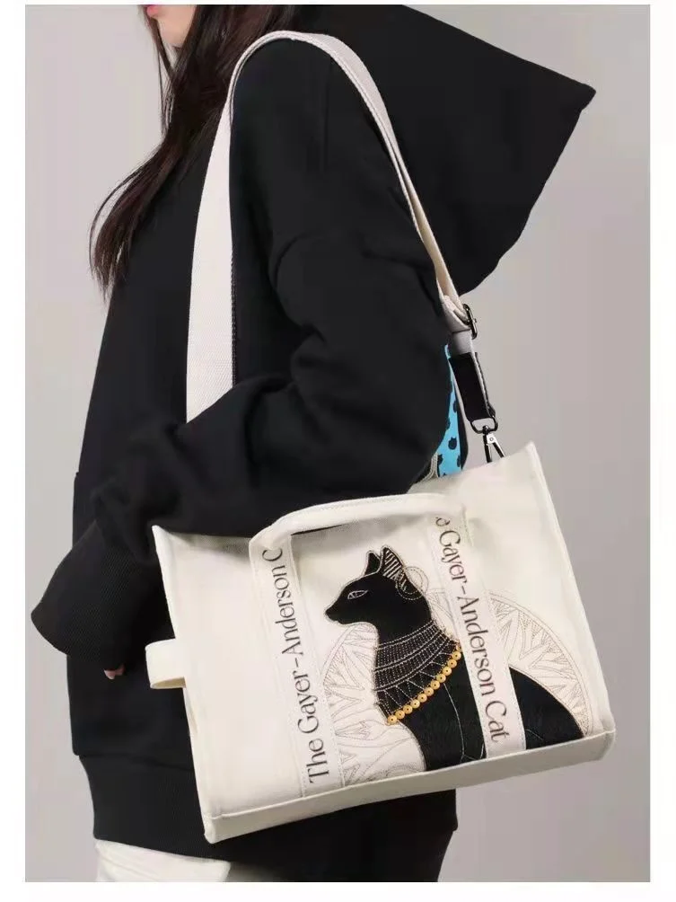 Imagem -04 - British Canvas Shoulder Bags para Homens e Mulheres Black Cat Embroidery Handbags Retro Bolsa do Mensageiro Moda